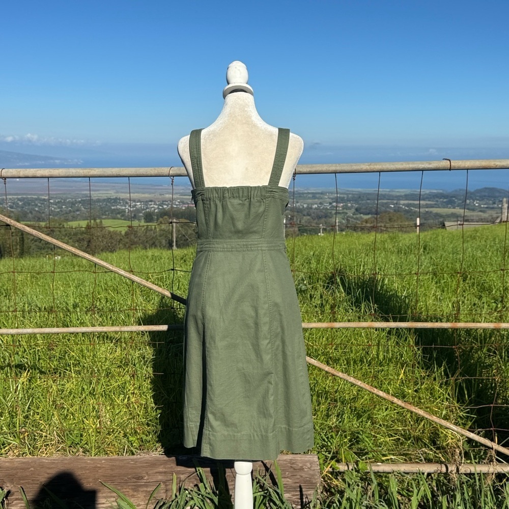 Gap Y2K Apron Sleeveless khaki knee length Dress linen blend utility 2 - Picture 5 of 8